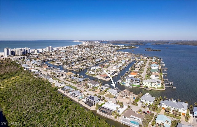 aerial view featuring a water view