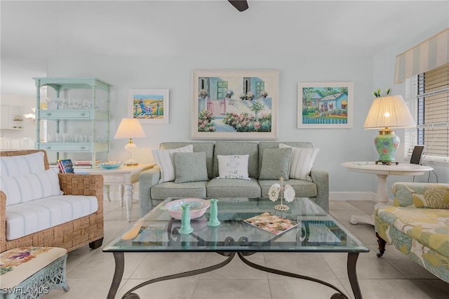 living room featuring light tile patterned floors