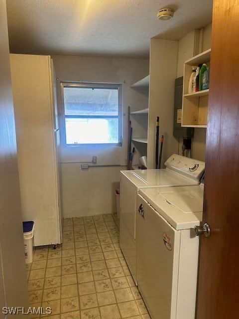 laundry room featuring water heater and washing machine and clothes dryer