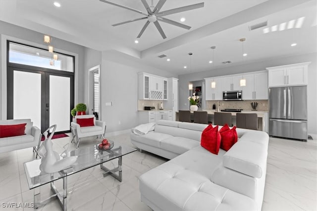 living room featuring french doors