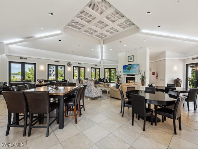 tiled dining space with french doors