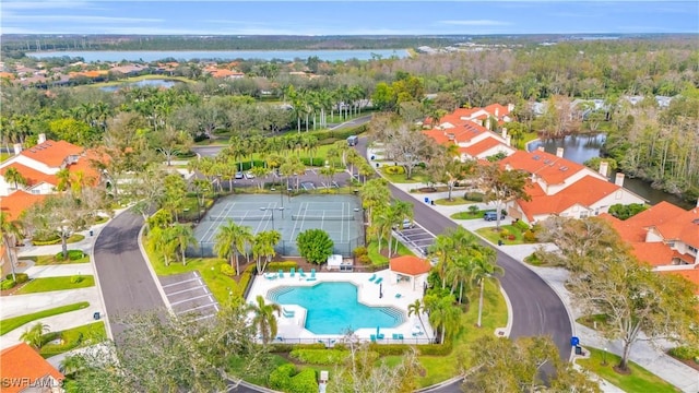 aerial view with a water view