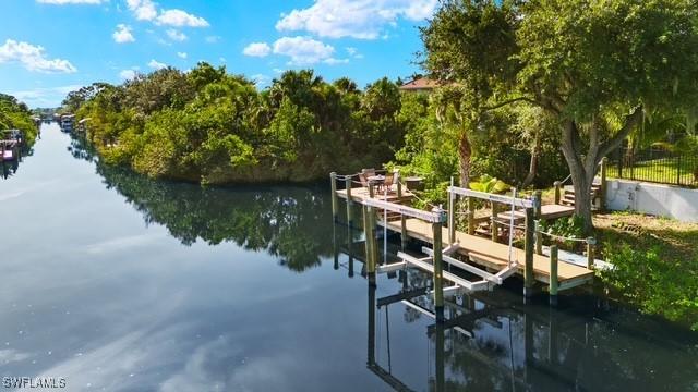 view of dock with a water view