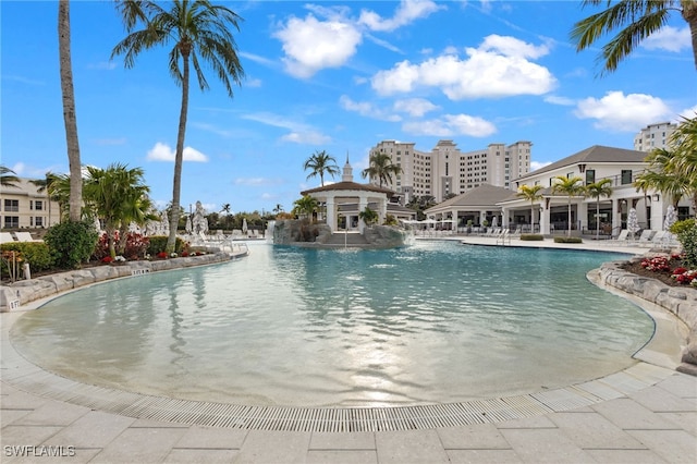 pool with a patio area