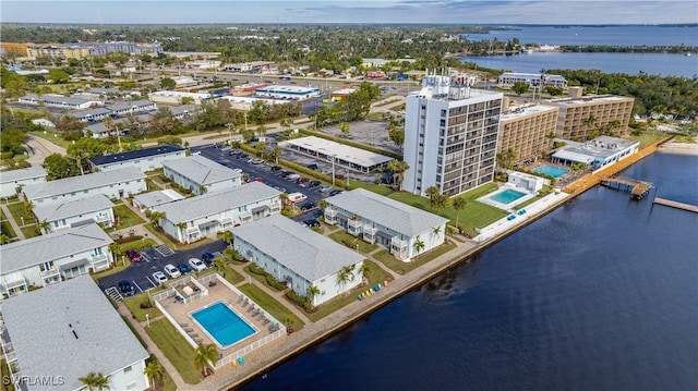 aerial view featuring a water view