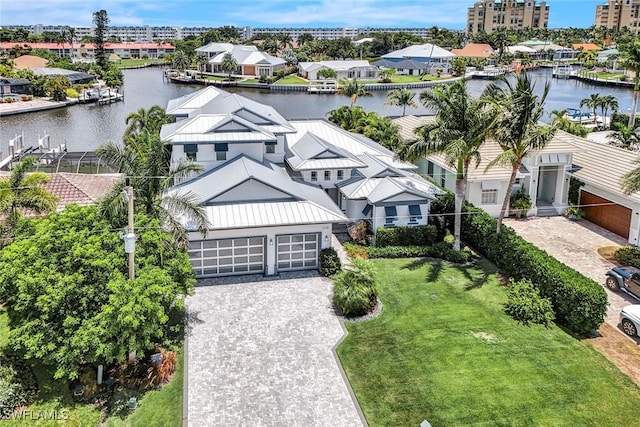 bird's eye view featuring a water view