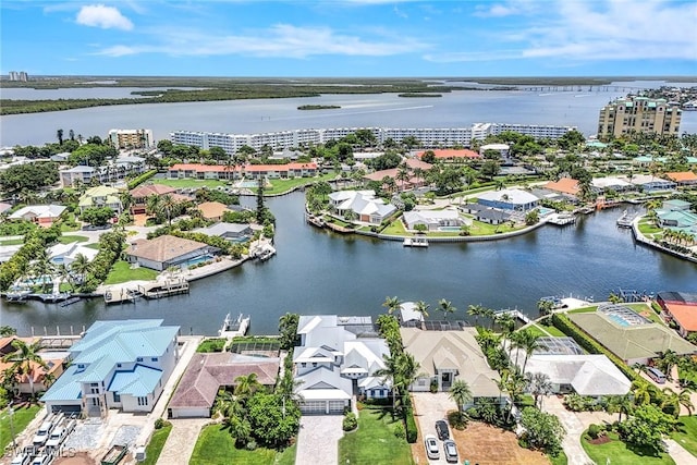 aerial view featuring a water view