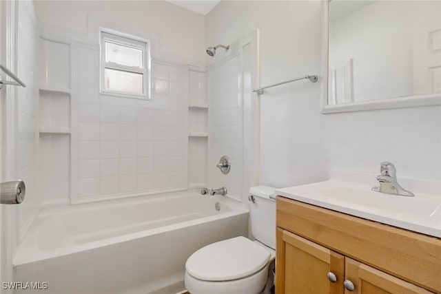 full bathroom with vanity,  shower combination, and toilet