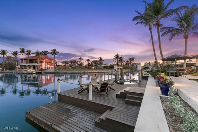 view of dock with a water view