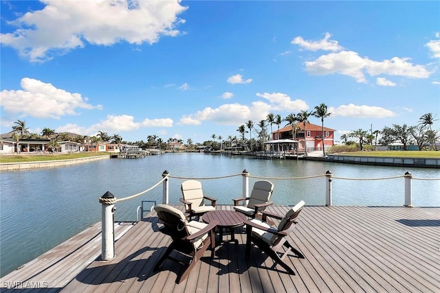 view of dock with a water view