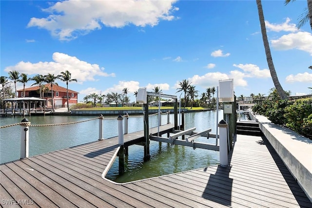 view of dock with a water view