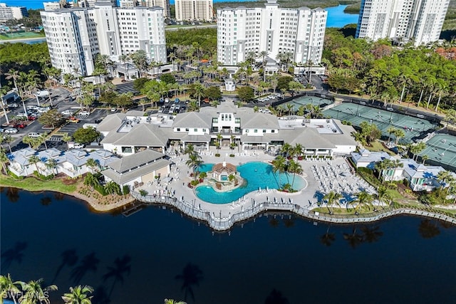 aerial view with a water view