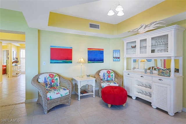 living area with light tile patterned flooring