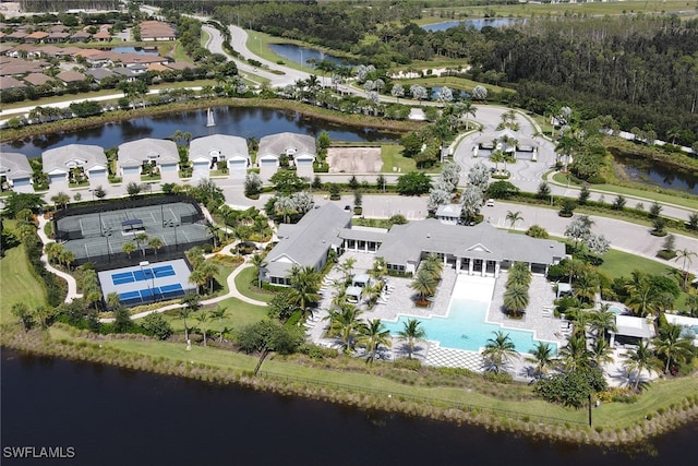 bird's eye view featuring a water view