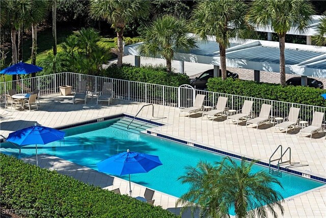 view of pool featuring a patio