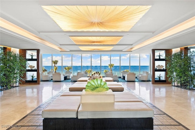 lobby featuring a water view