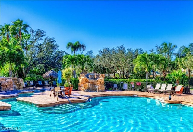 view of pool featuring a patio