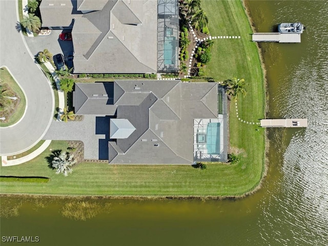 bird's eye view featuring a water view