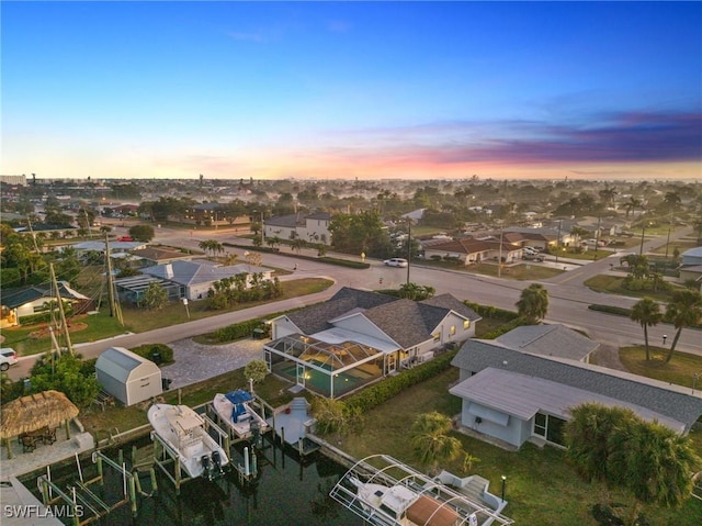 view of aerial view at dusk