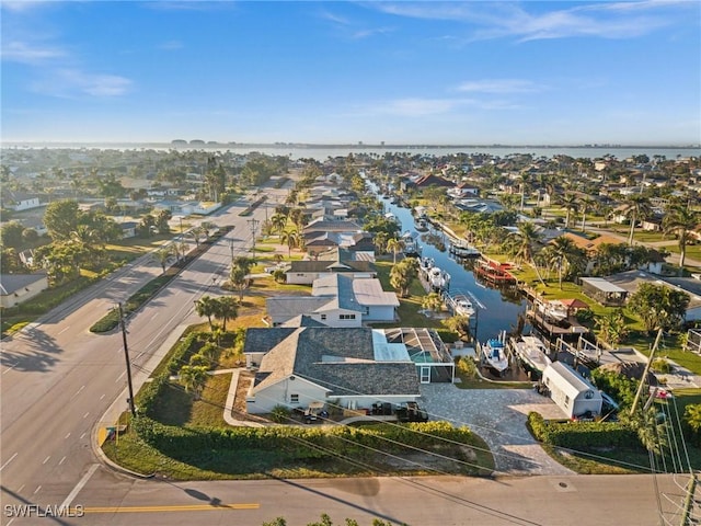 aerial view with a water view