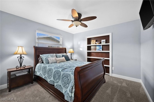 bedroom featuring ceiling fan and carpet floors