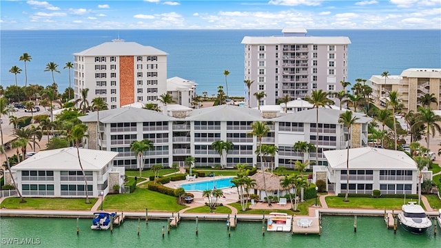 aerial view with a water view