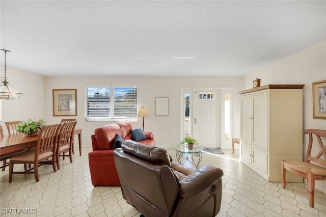 living room featuring a textured ceiling