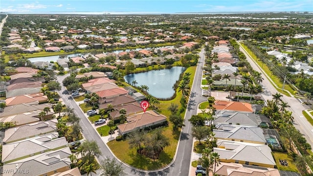 bird's eye view featuring a water view