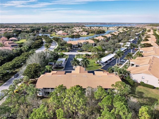 bird's eye view featuring a water view