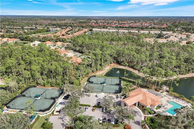 aerial view featuring a water view