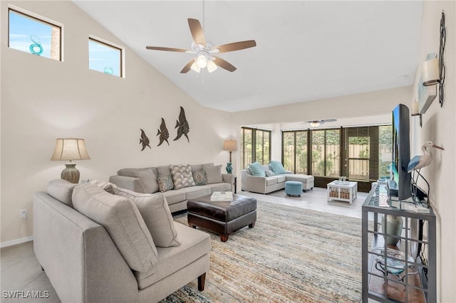 833 Reef Point Cir, Naples, FL 34108 - living room featuring ceiling fan and lofted ceiling