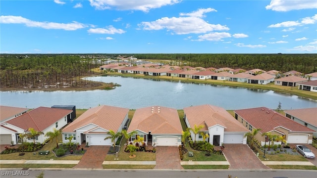 aerial view featuring a water view