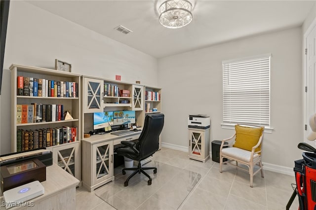 view of tiled home office