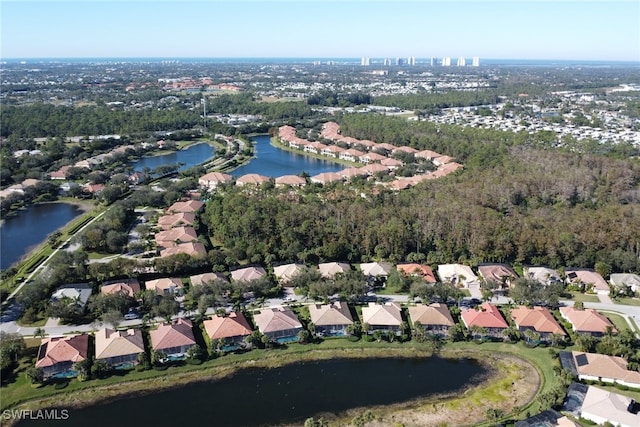 aerial view with a water view