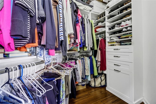 walk in closet featuring dark wood-type flooring