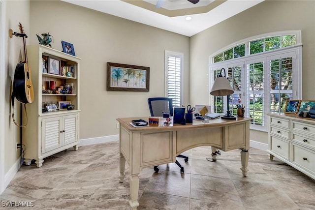 home office featuring ceiling fan