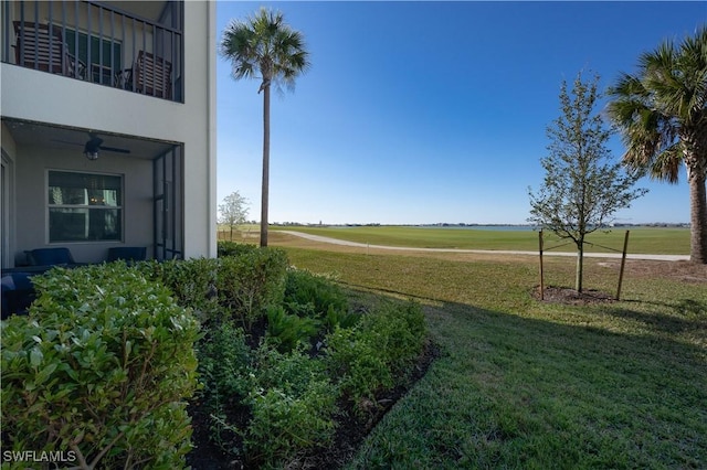 view of yard with a balcony