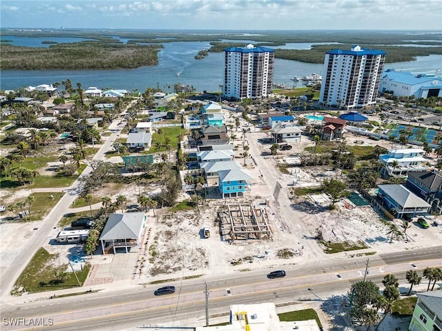 aerial view with a water view