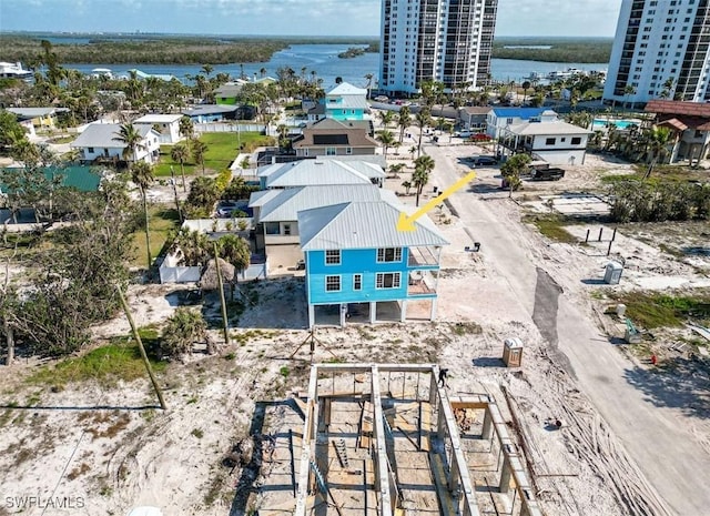 aerial view featuring a water view