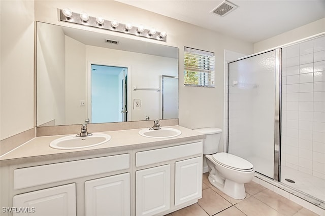 bathroom featuring a stall shower, visible vents, and a sink