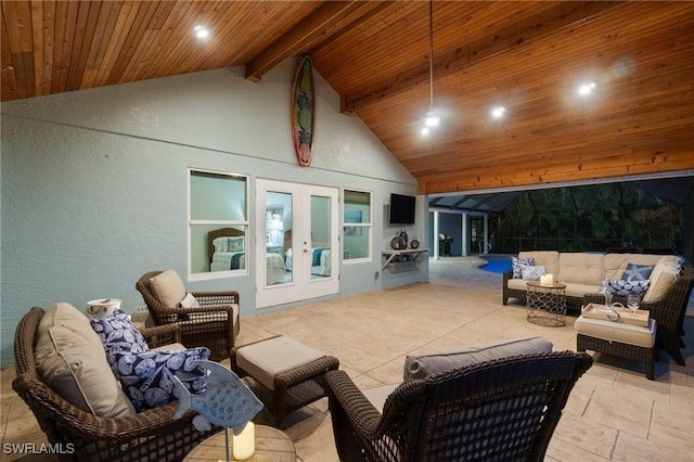 view of patio / terrace with an outdoor living space and a lanai