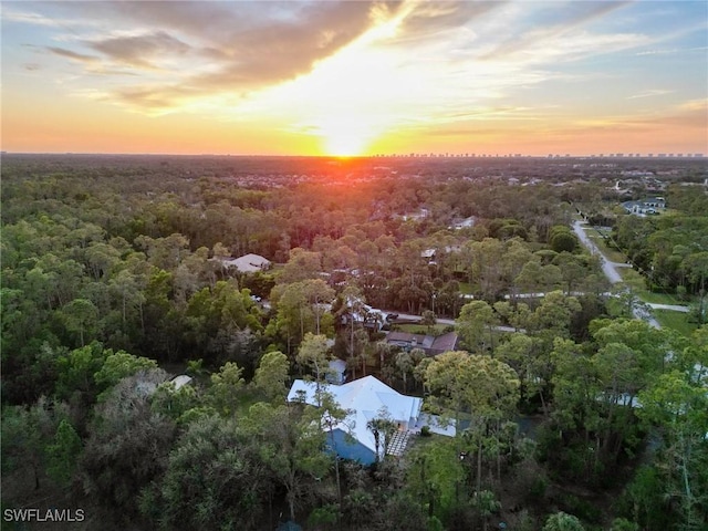 view of aerial view at dusk