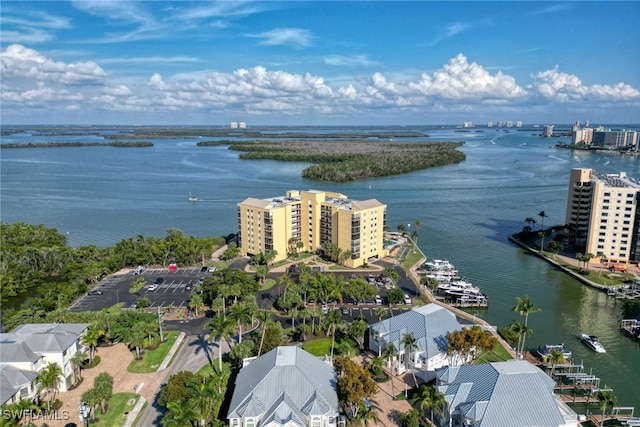 bird's eye view featuring a water view