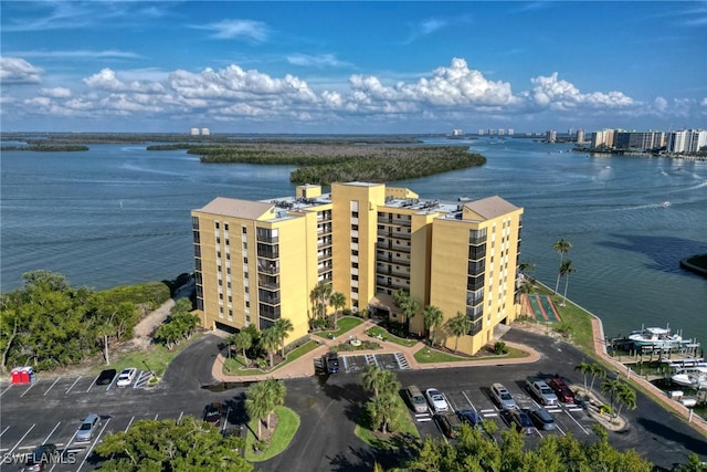 drone / aerial view featuring a water view