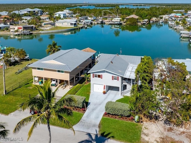 aerial view with a water view