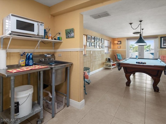 recreation room featuring pool table and light tile patterned flooring