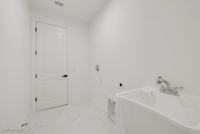 laundry area featuring washer hookup, hookup for an electric dryer, and sink