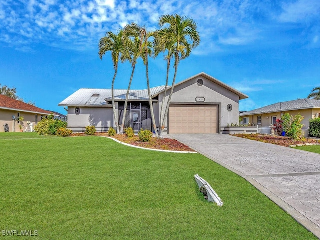 single story home with a front lawn and a garage