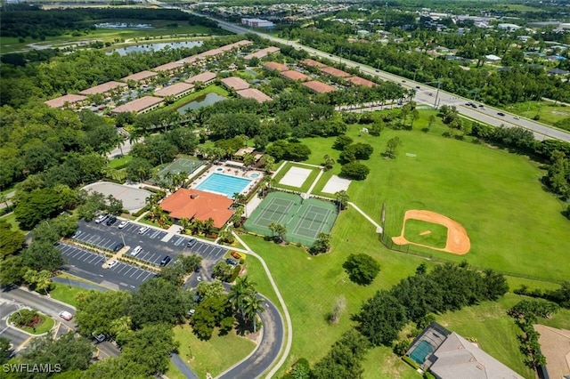 aerial view with a water view