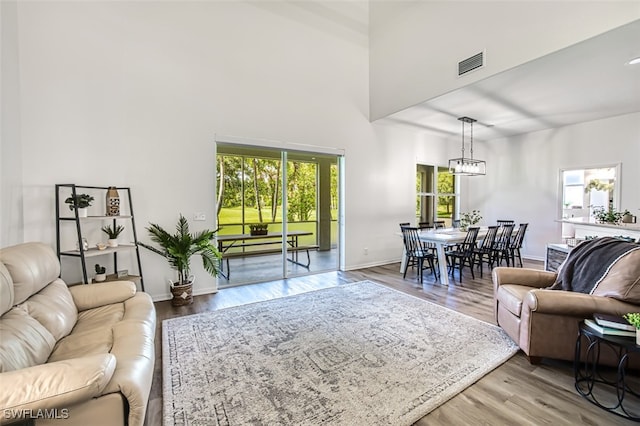 living room with a healthy amount of sunlight and wood-type flooring